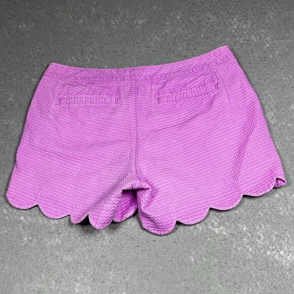 Lilly Pulitzer Shorts Buttercup Knit Womens 6 Purple Stretched Pockets Scalloped - Picture 9 of 14